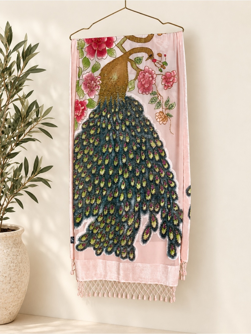 PEACOCK SCARF 21/70" Pure Silk